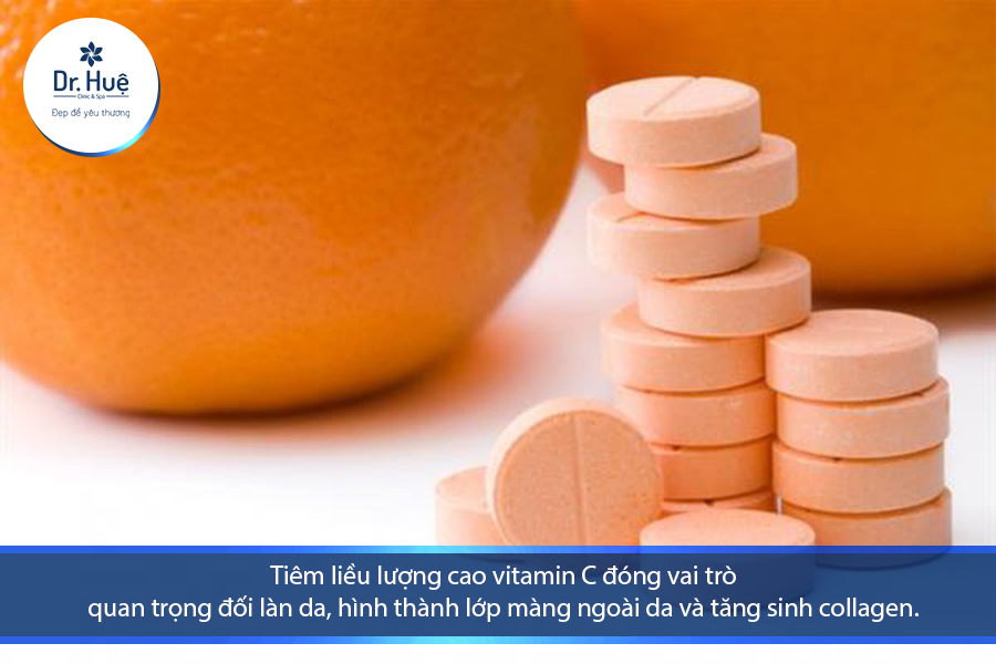 tiêm liệu cao vitamin C giúp tăng sinh collagen, bảo vệ lớp màng ngoài da 