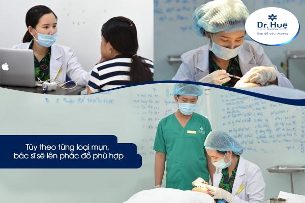 Bác sĩ thăm khám và chẩn đoán nguyên nhân gây mụn